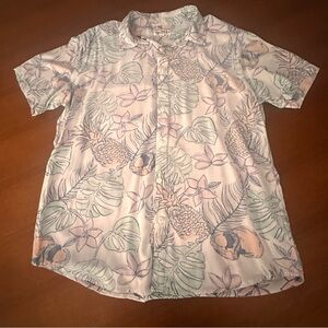 Men’s Endless Summer Button Shirt Tropical Hawaiian Aloha Size Large White Blue